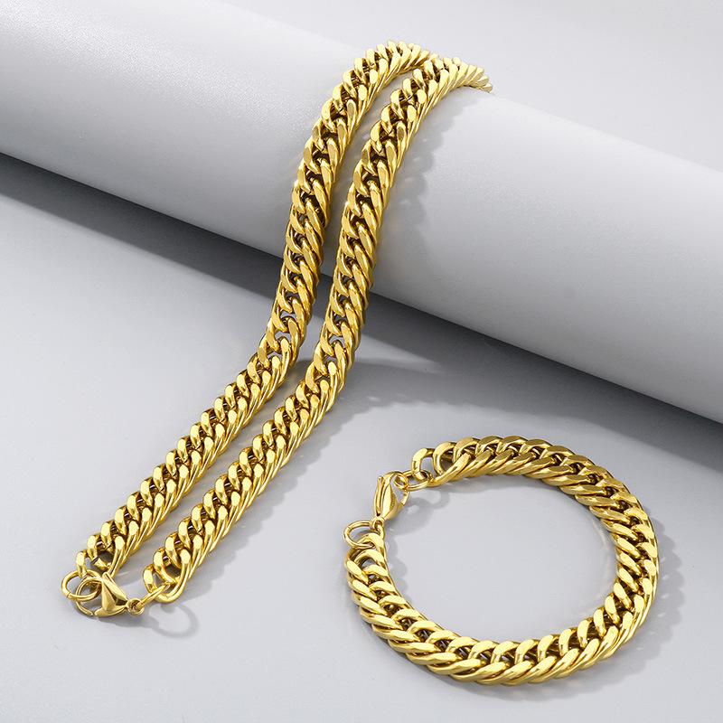 Simple Plain Chain Double Woven Four-Sided Grinding Bracelet Hip-Hop Personality Multi-Size Whip Chain Titanium Steel Men'S Necklace