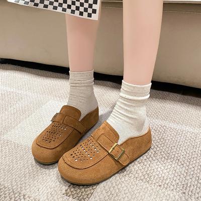 2025 новые шлепанцы на плоской подошве, нескользящие, для мам среднего возраста, с закрытым носком, из искусственной кожи, на среднем каблуке, с дышащими отверстиями, для улицы, женские