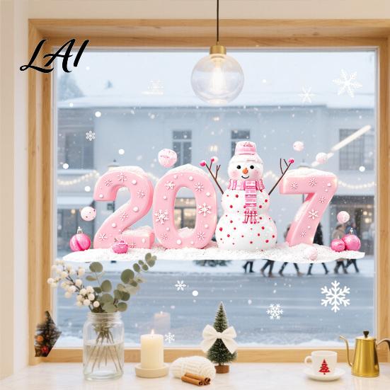 Festive Home Window Ornaments 2027 Christmas Static Clings Snowman Snowflake Holly Glass Stickers Clear Vivid Film Reusable Xmas Decals for
