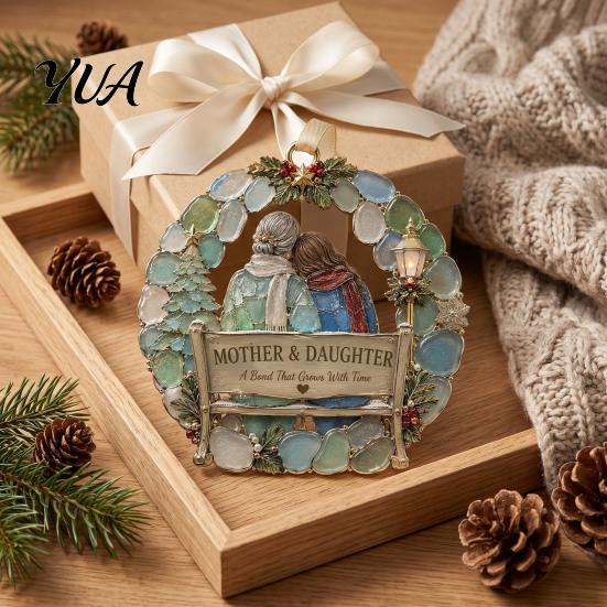 Christmas Hanging Ornaments Sea Glass Family Ornament, Mother Daughter Sisters Acrylic Decoration, Home Is Plastic Tree Decor Where Mom Heartfelt