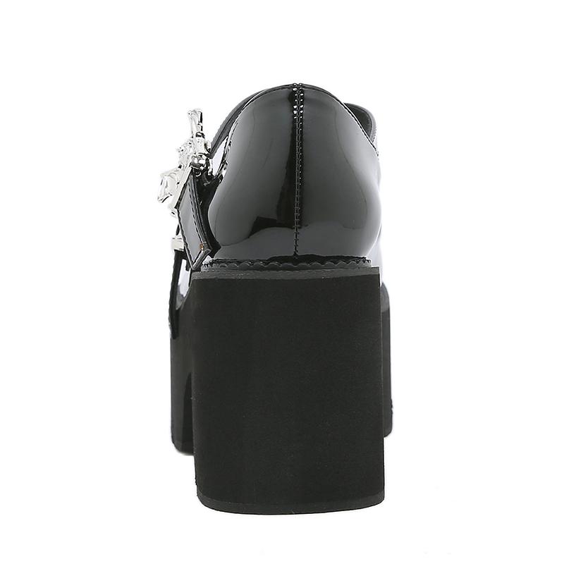 Metal Bat Platform Pumps Shoes Women Punk Thick Bottom Chunky Heel Mary Janes British Style Uniform School Shoes Girls