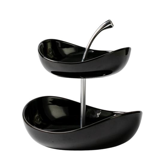 Двухъярусная фруктовница, многоярусная керамическая ваза для фруктов с металлическим подставкой, безопасна для посудомоечной машины, угловой органайзер для кухонной столешницы для фруктов, закусок, тортов