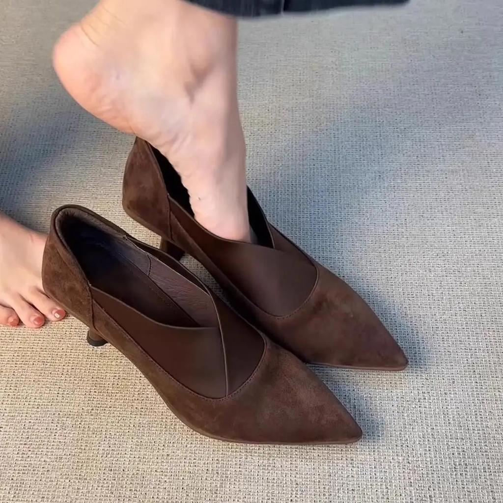 Мода 2025 Ретро Остроносые Короткие Ботильоны на Тонком Каблуке с Каблуком-рюмочкой, Ботильоны до щиколотки, Комбинированные с Эластичными Высокими Каблуками с Глубоким Вырезом для Женщин