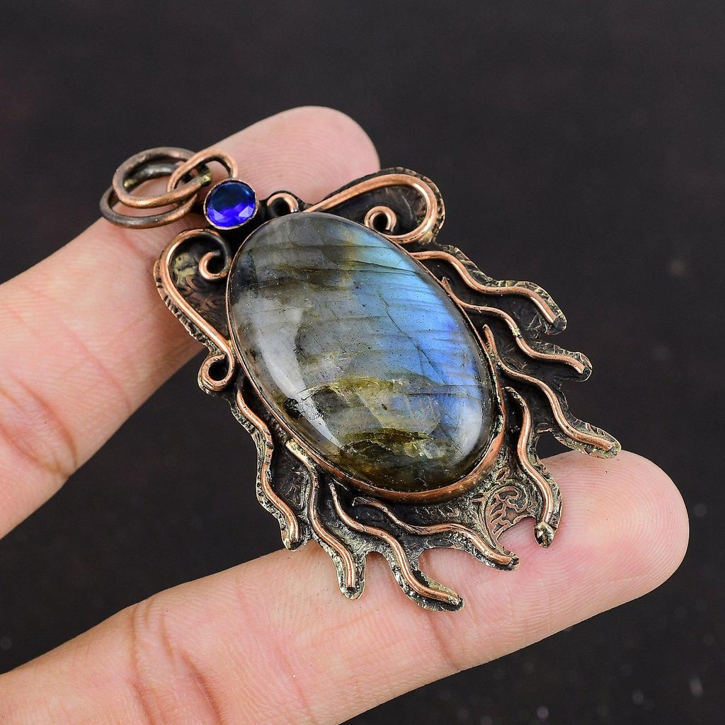 Labradorite Pendant Tanzanite Quartz Pendant Copper Pendant Handmade Jewelry Gemstone Pendant Anniversary Gift Copper Jewelry Healing Stone