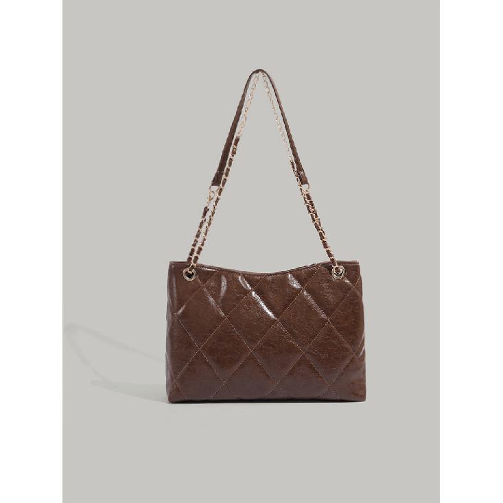 2025 New Bags Women's Fashionable All-Match Western Style Diamond Embroidery Thread Special-Interest Design Solid Color Chain Shoulder Crossbody Bag