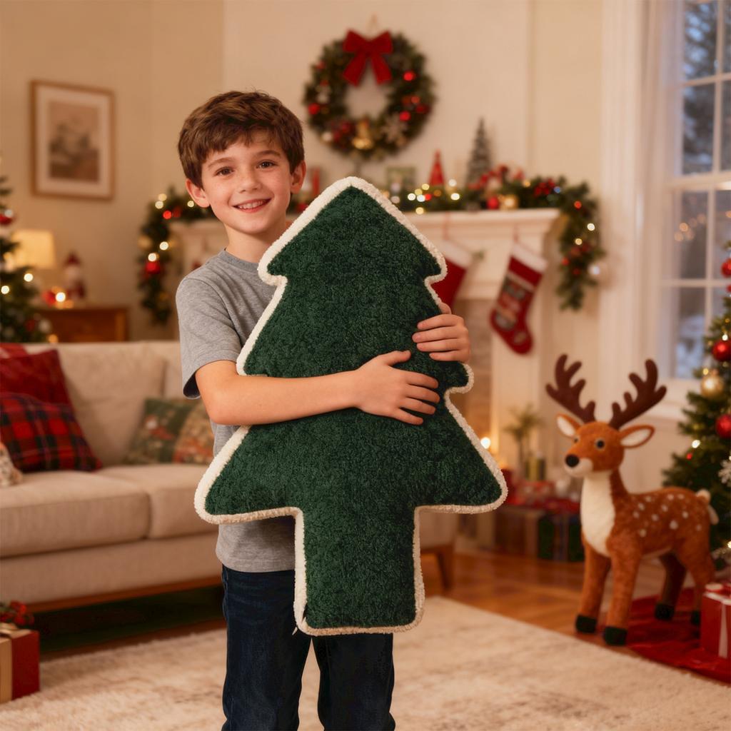 Christmas Tree-Shaped Plush Throw Pillows, Home Living Room Sofa, Christmas Atmosphere Decoration Pillows And Cushions