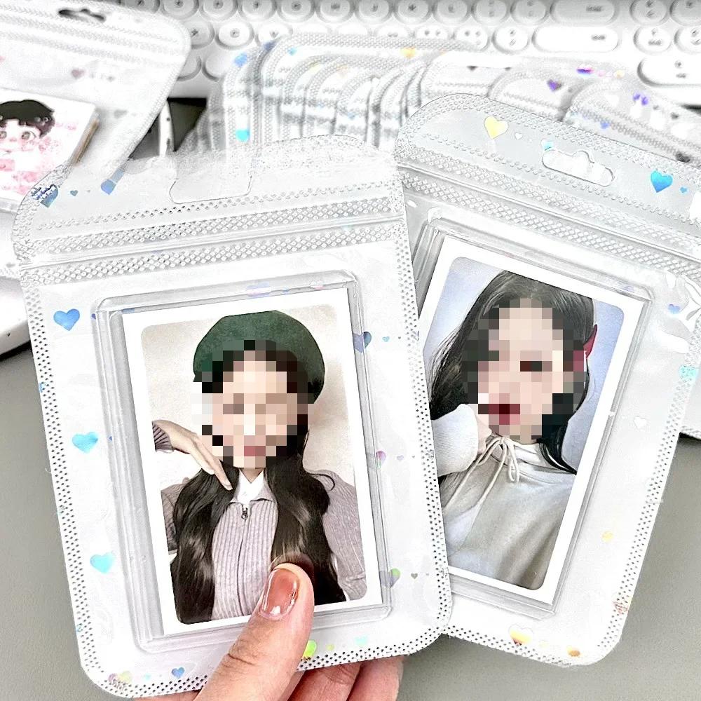 10 шт. блестящие лазерные сердечки-карты PP Ziplock пакеты Kpop Star 3-дюймовые фотокарточки милые девушки продают карты DIY упаковка карман
