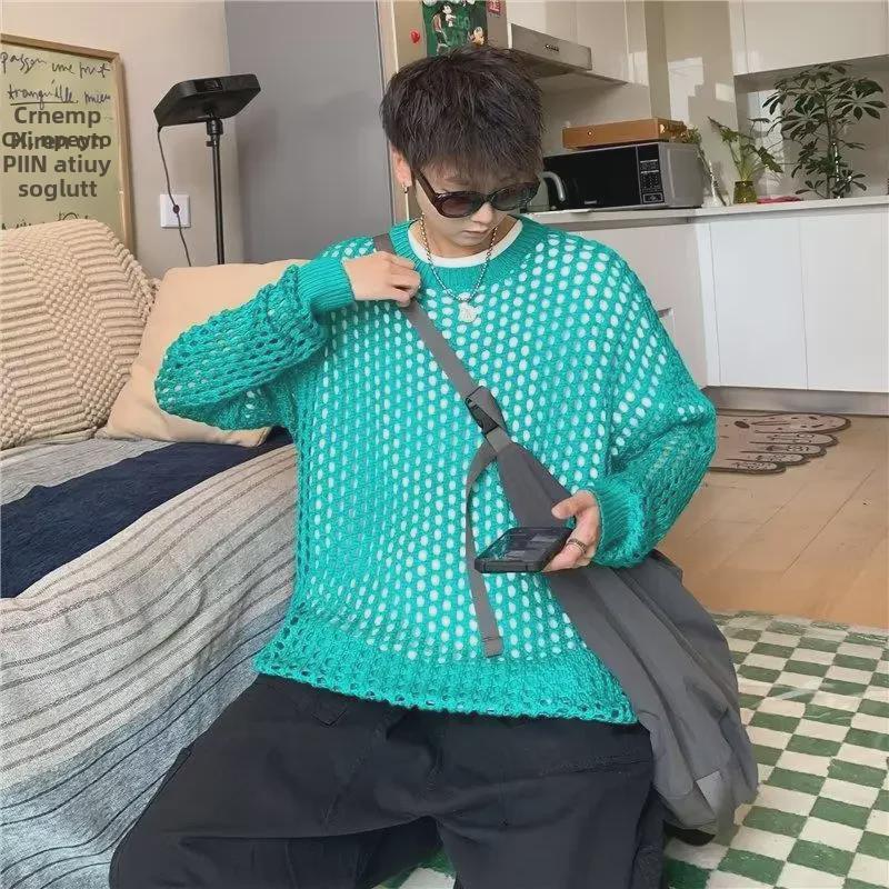 Унисекс свитер-пуловер с ажурной вязкой – Толстая линия, модный корейский стиль Tide