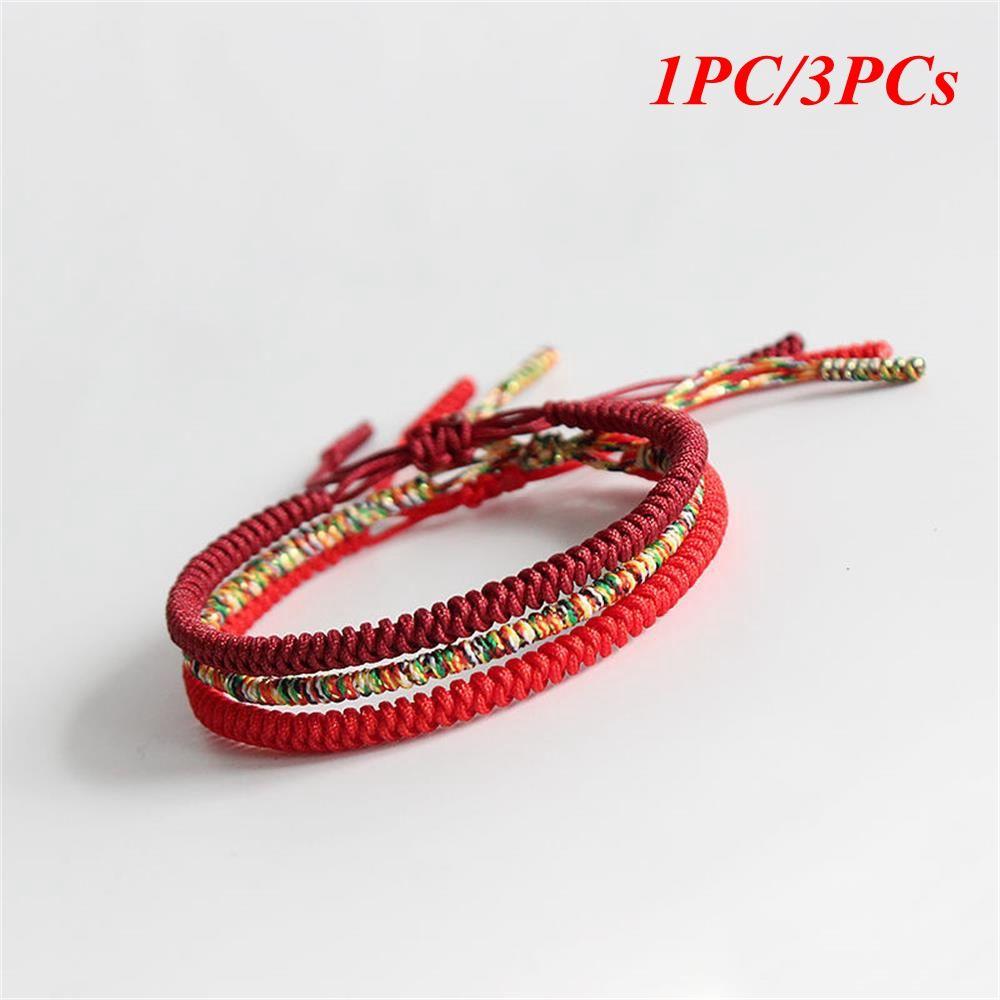 1PC/3PCs Handmade Weave Jewelry Red Rope Weave Bangle Tibetan Buddhist Knots Bracelet