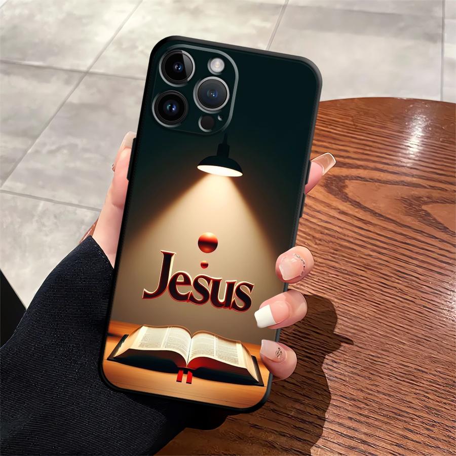 Черный мягкий чехол-бампер с узором Крест Иисус для iPhone 13 12 11 17 Pro Max XS Max 7 8 15 16 14 Plus 17Air XR