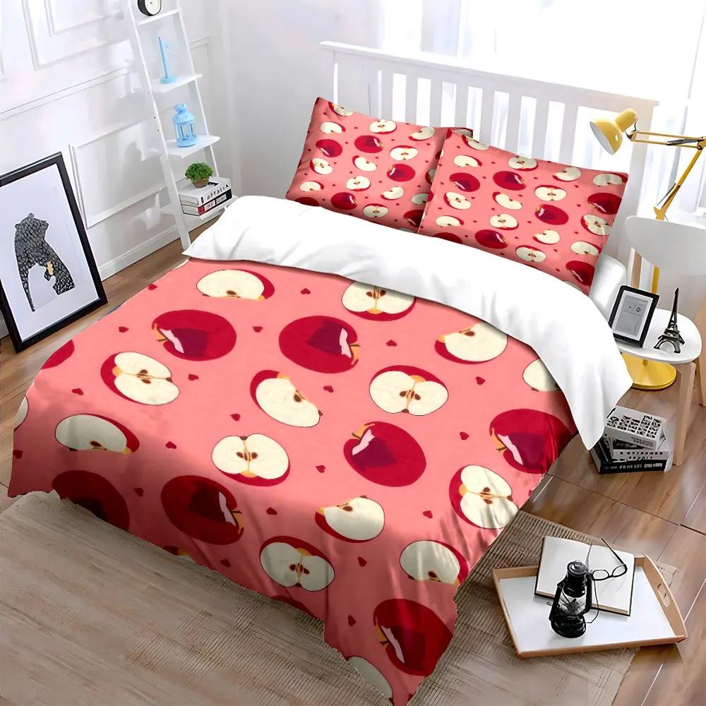 Apple Pattern Decorative Set Bedding Set with 1 Duvet Cover 2 Pillowcases Single Double King Queen Gift