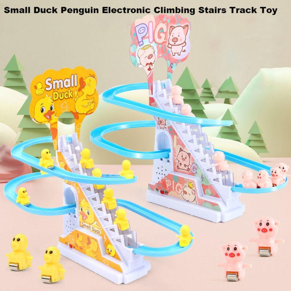 Electronic Penguin Duck Climbing Toy Light Musical Slide Track Coaster  Children Fun Toy