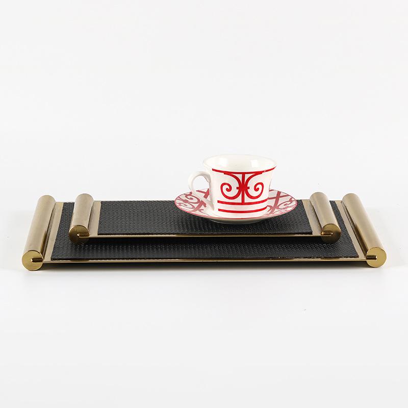 Creative Metal Leather Rectangular Cylindrical Handle Tray Model Room Sales Office Living Room Dining Room Scroll Storage Tray