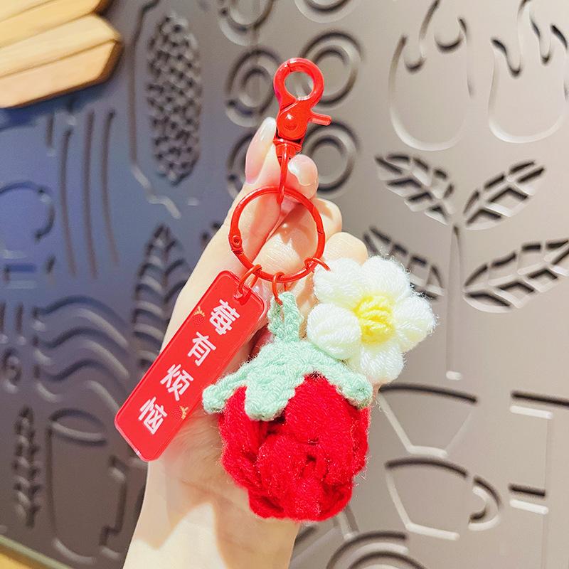 Handmade Crocheted Persimmon Keychain, "Good Things Happen" Lucky Charm,Lucky Persimmon Peanut Keyring, Hand-Knitted Fruit Pendant with Wish Tag