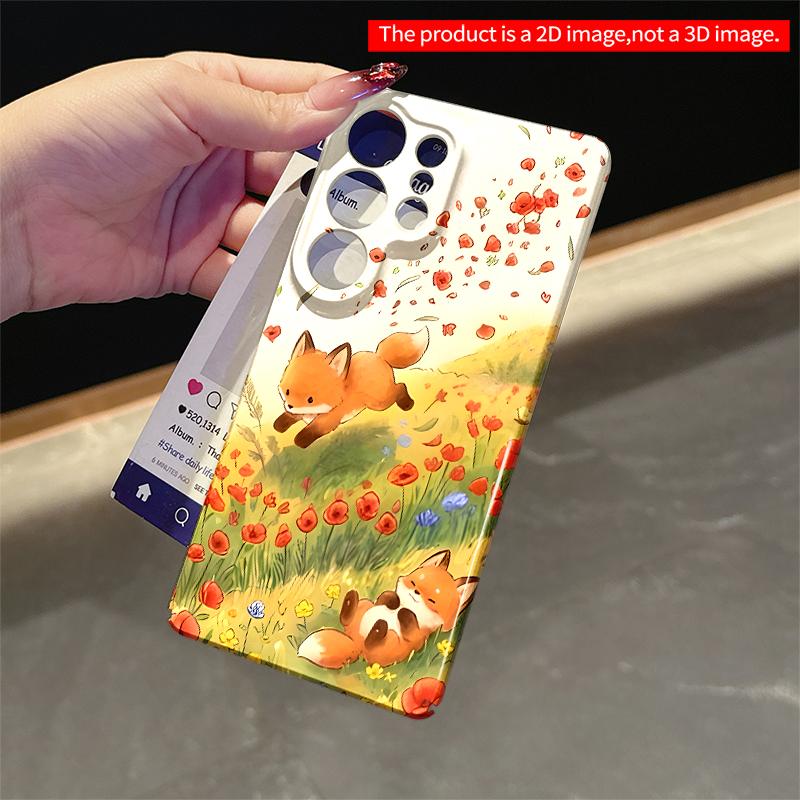 2DFlat Samsung phone case Foxes in Poppy Field ?? Applicable to Galaxy S23 S24 S25ULTRA S26 A12 A14 A15 A16 A54 A55