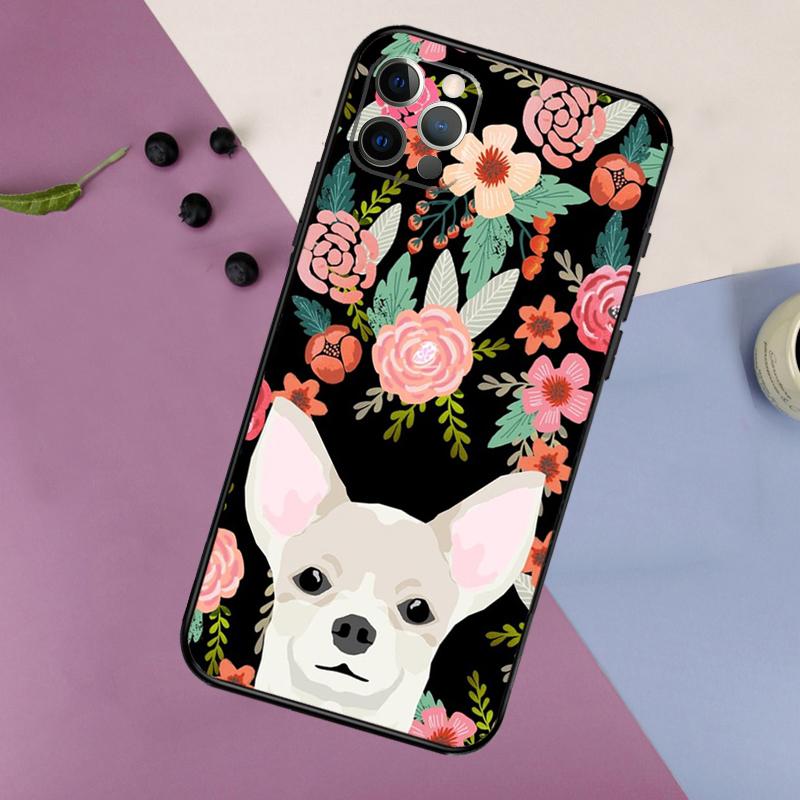 Чехол с цветочным рисунком и мордочкой чихуахуа для iPhone 16 15 14 13 12 11 Pro Max 7 8 Plus XR XS Max X Защитная крышка для телефона
