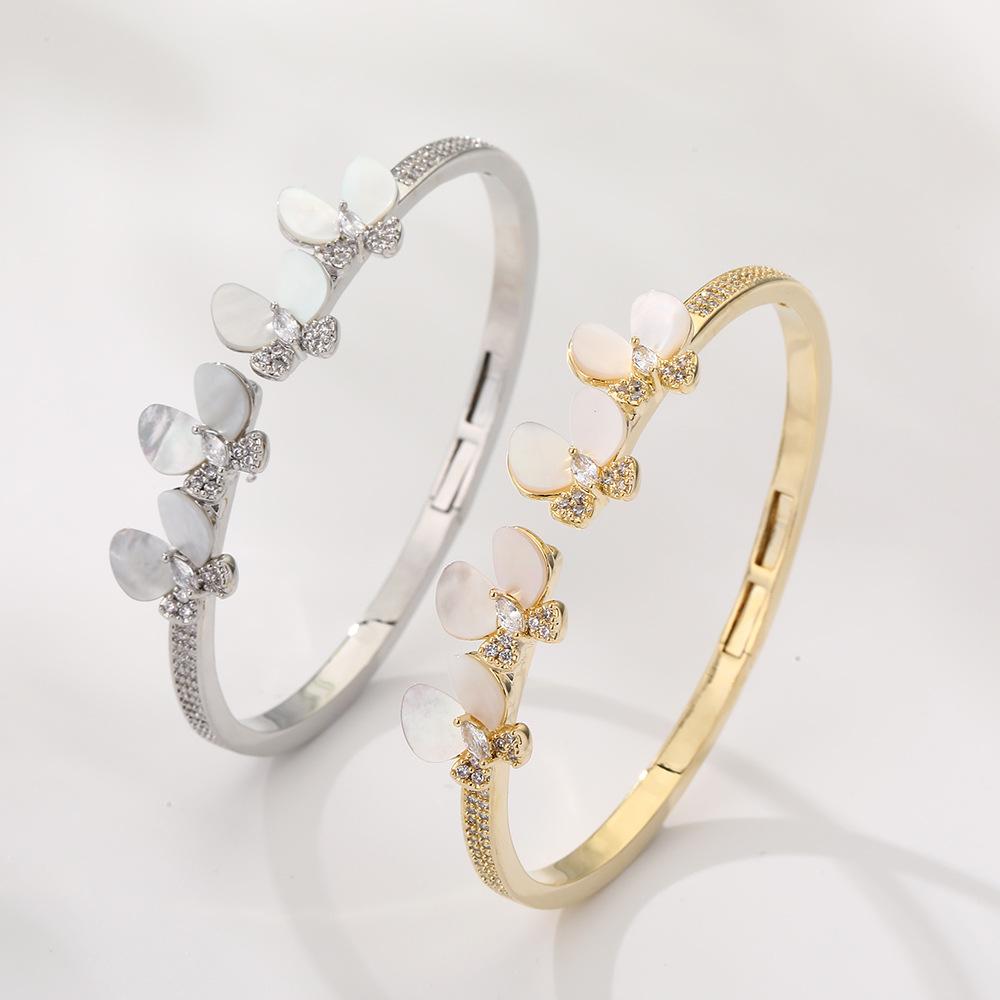 Natural Shell Zircon Butterfly Light Luxurious High-end Jewelry Open Bracelet for Women