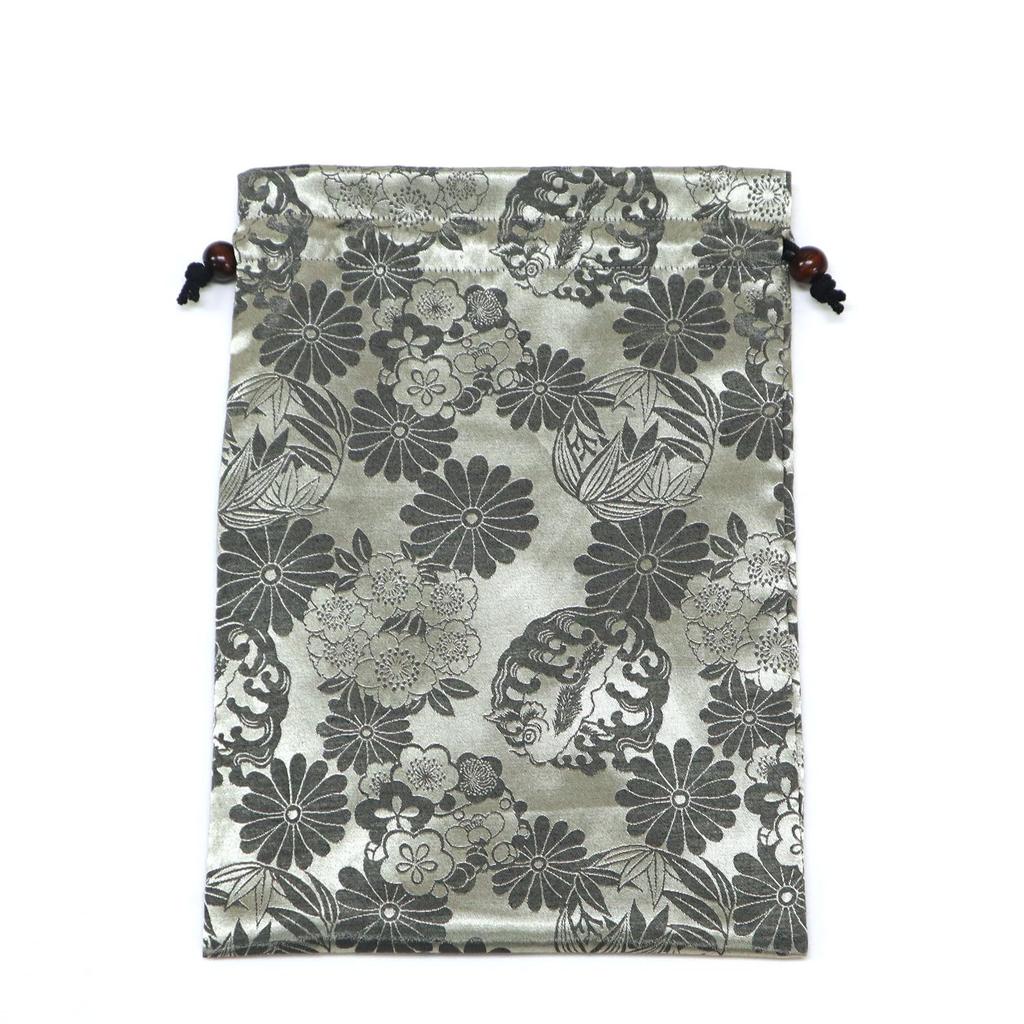 COCOLUCK Japanese Pattern Drawstring Small Item Made In for Goshuin Books and Silk Bag, Large, Organizer, Japan, Stamps, (Silver)