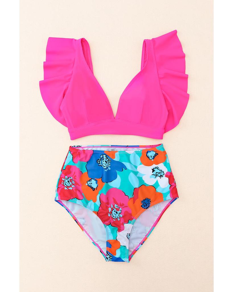 Azura Exchange Floral Print V-Neck Ruffles Bikini