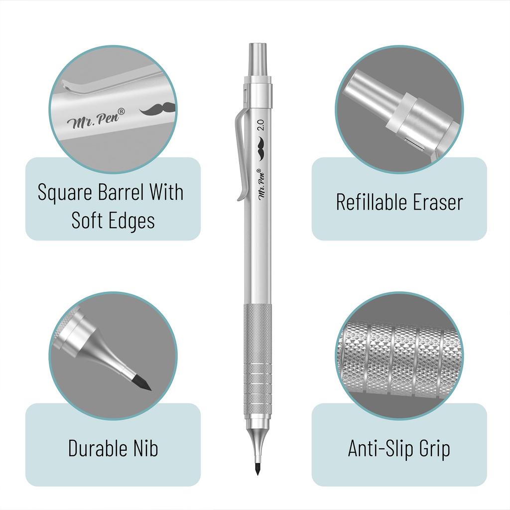 Металлическая ручка механический карандаш 5 Механический чертежный карандаш Металлический механический карандаш Мистер. - Набор, Размеры 0.3, 0.5, 0.7, 0.9, 2мм, Карандаш, Карандаш, Карандаш,