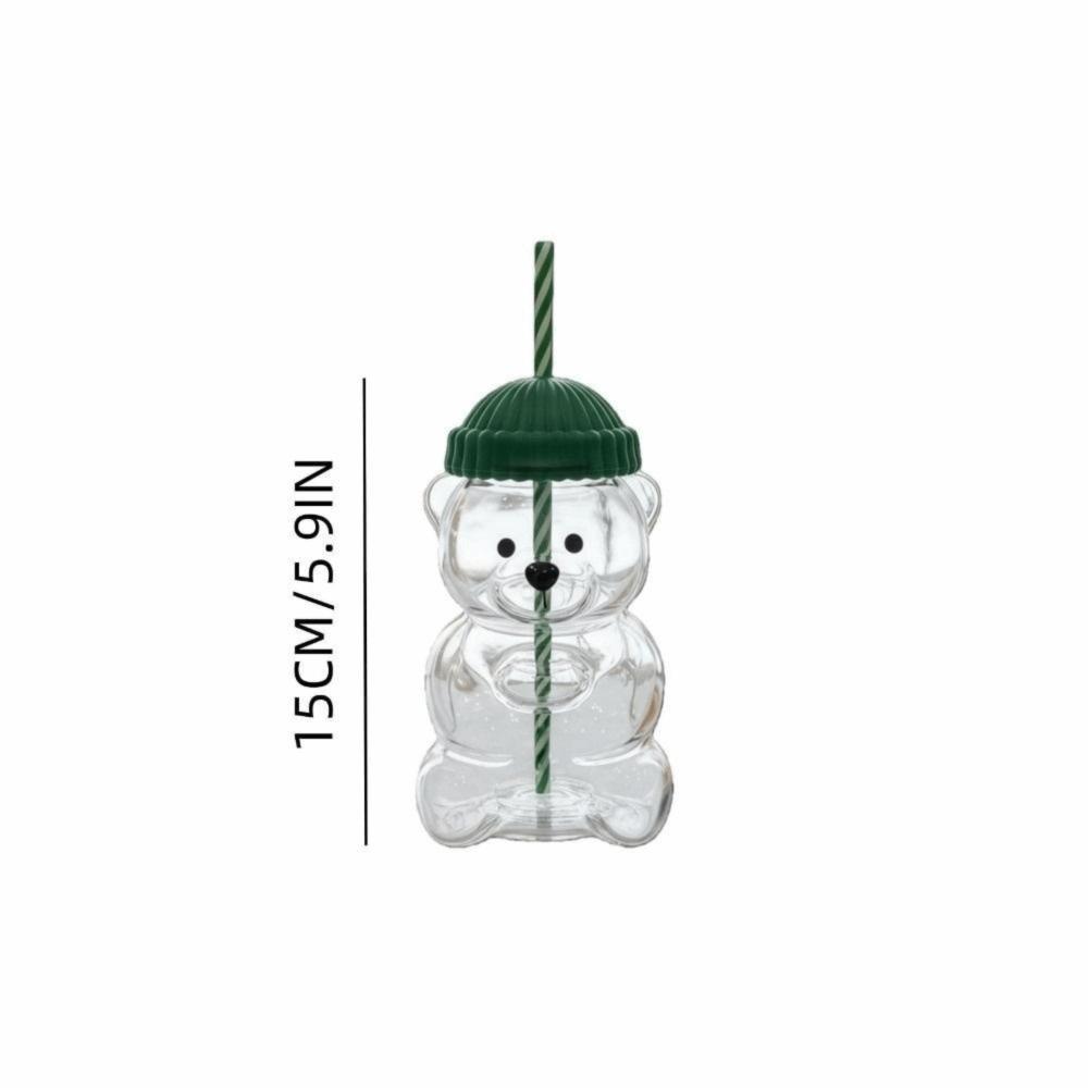 Cute with Lid Bear Drinking Cup Transparent Large Capacity Bear Straw Cup Teddy Bear Plastic Cup Daily Beverage Use