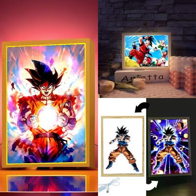 Аниме Фигурка Dragon Ball Фото Рамка Световая Кисть Goku Vegeta Светодиодная Ночная Декор для Дня Рождения Спальни Оригинальные Подарки Лунная Лампа Круглая Сенсорная Сжимаемая
