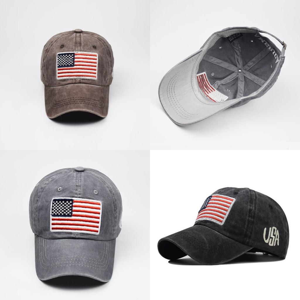 Бейсболка с вышивкой в ретро-стиле, винтажная выстиранная классическая хлопковая шляпа с флагом, мужская регулируемая кепка