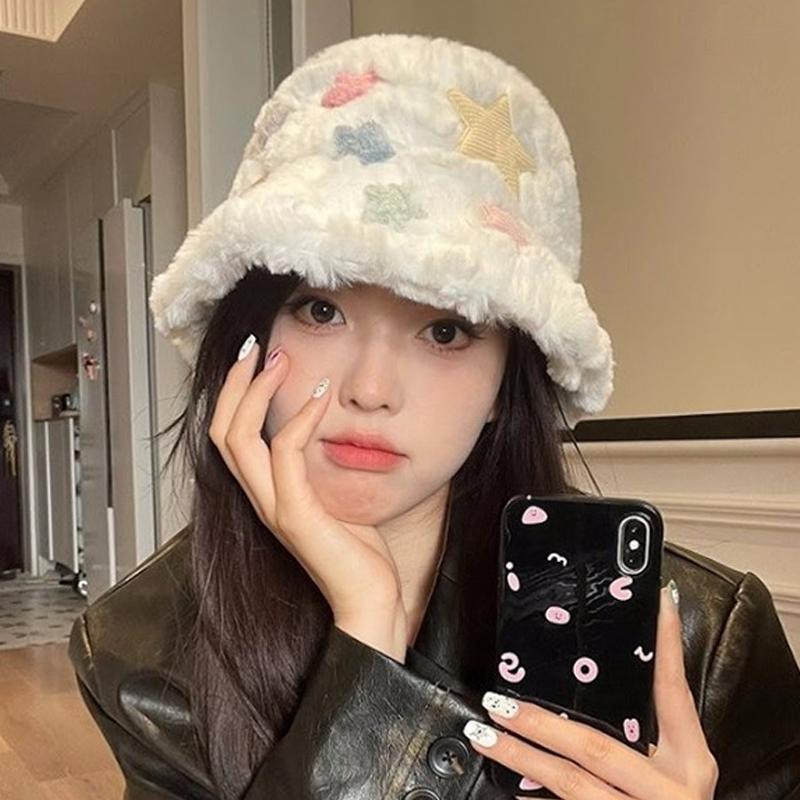 Рыбацкая шапка с плюшевым теплом, милая и симпатичная плюшевая шапка со звездами для женщин