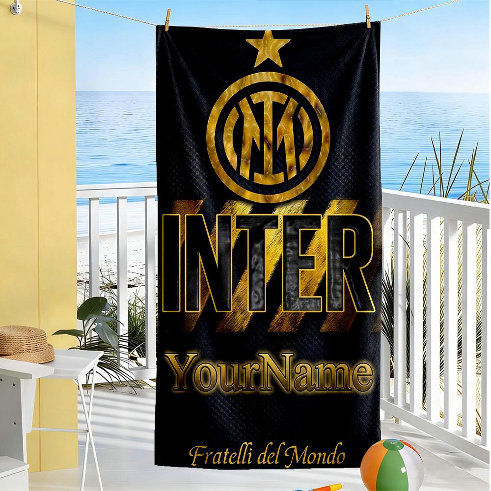 Inter Milan Personalized Text Beach Towel High Absorbency & Quick-Dry Suitable for Sports Travel Swimming Yoga Bathroom Beach And Pool