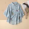 Summer Seven Point Cotton Linen Embroidered Shirt for Women 2024 New Literary Loose Temperament Lapel Casual Top for Women