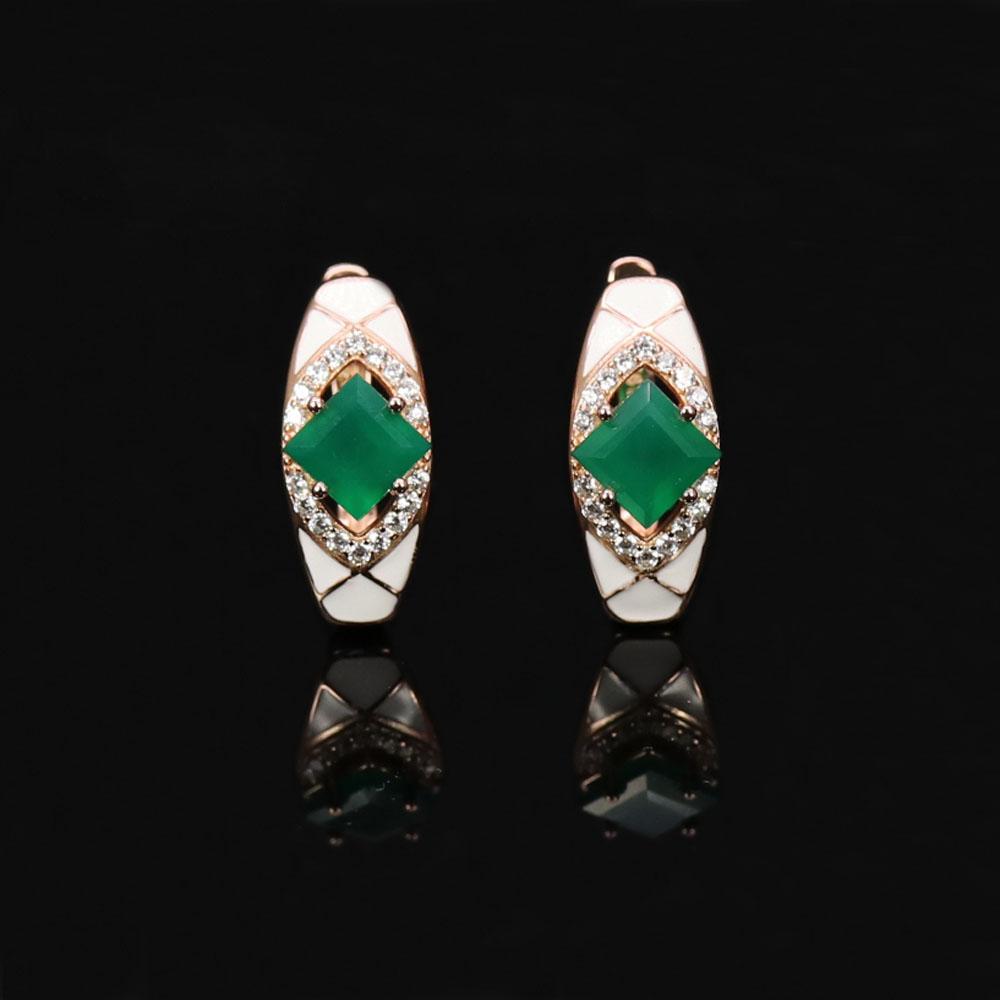 Bolaijewelry Натуральный зеленый агат, стерлинговое серебро 925 пробы, розовое золото, серьги с драгоценными камнями, винтажный дизайн, женский подарок на день рождения, годовщину