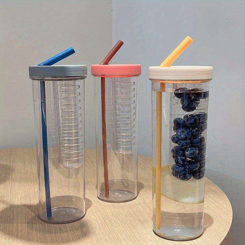 1pcs Folding Straw Cup Transparent Large Capacity Water Bottles Portable Juice Cups Lemon Filter Cute Drinking Bottle for Girl