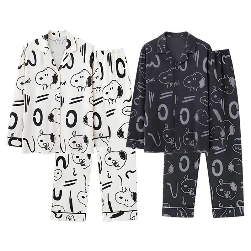 Cartoon cute pajamas couple outfit one man and one woman spring and autumn pure cotton long-sleeved thin teen men's loungewear