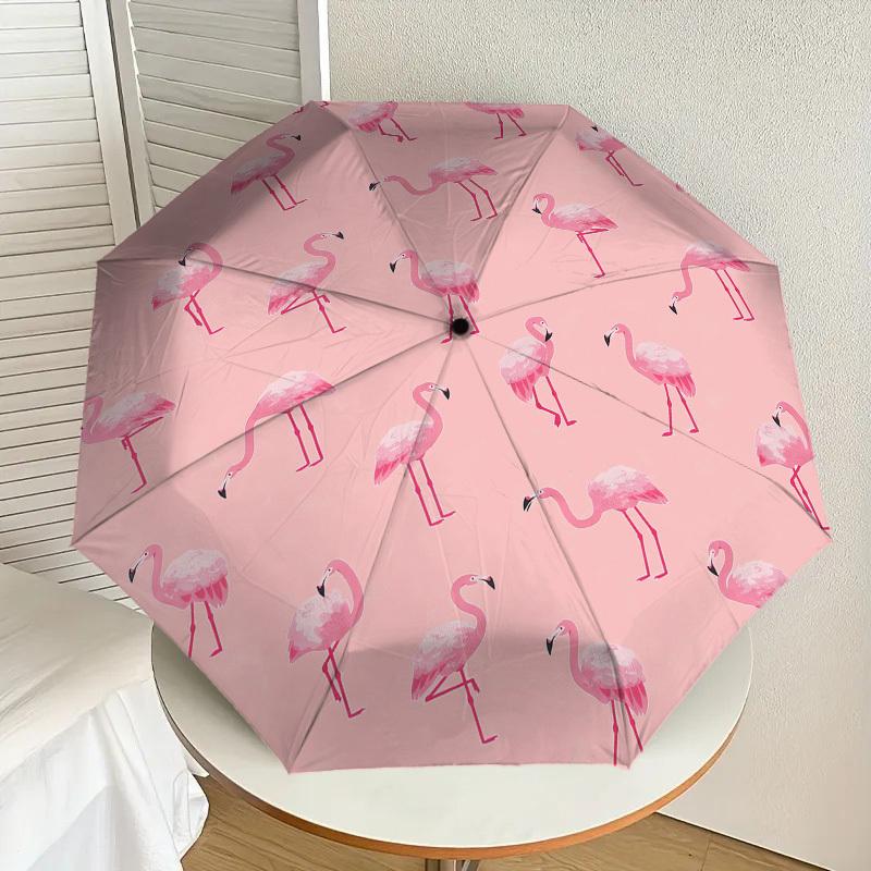 1 шт. Зонт-трость с автоматическим открытием и закрытием, дизайн с узором "Розовый фламинго", высококачественный дорожный зонт, c1128041