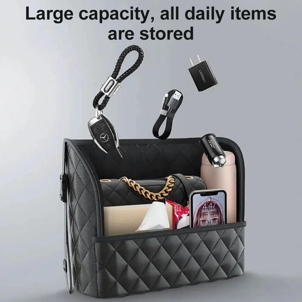 Сетка для хранения на среднем сиденье автомобиля, большая вместительная кожаная сумка, сумка для хранения на спинке сиденья, сумка для хранения принадлежностей для спинки автомобильного кресла, подвесная сумка для вещей