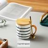 400ml Japanese Style Ceramic Coffee Mugs with Spoon Lid Breakfast Oatmeal Milk Juice Tea Office Home Water Cup Gifts Drinkware