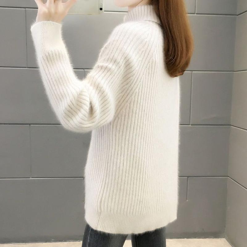 Плюшевый и утолщенный свитер с высоким воротом для женщин, корейская версия, свободный и ленивый вязаный свитер