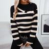 Autumn Winter Vintage Loose Long Sleeve Top Stripe Pullover Knitwear Stand Collar Sweater