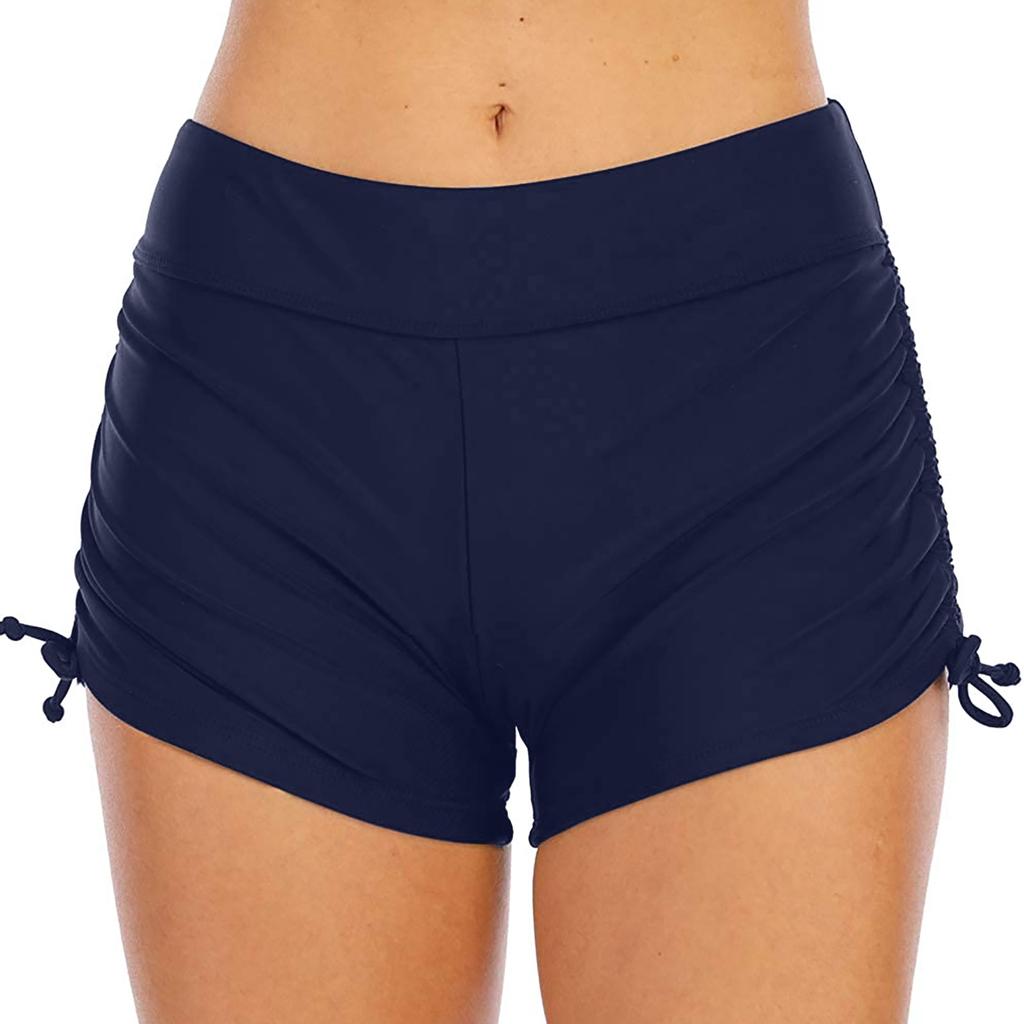 Women's Solid Color Bottom Up Light Proof Motion Yoga Drawstring Swimming Trunk