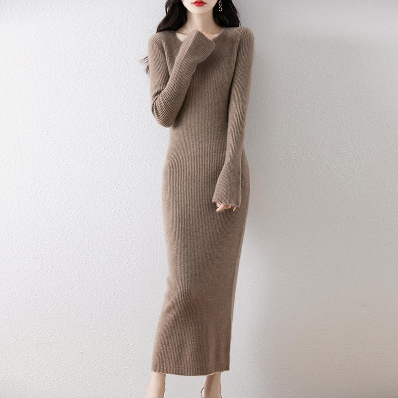 Женское платье-свитер 100% шерсть MODERN NEW SAGA V-образный вырез трикотажный длинный пуловер зимние джемперы шерстяное длинное платье женское
