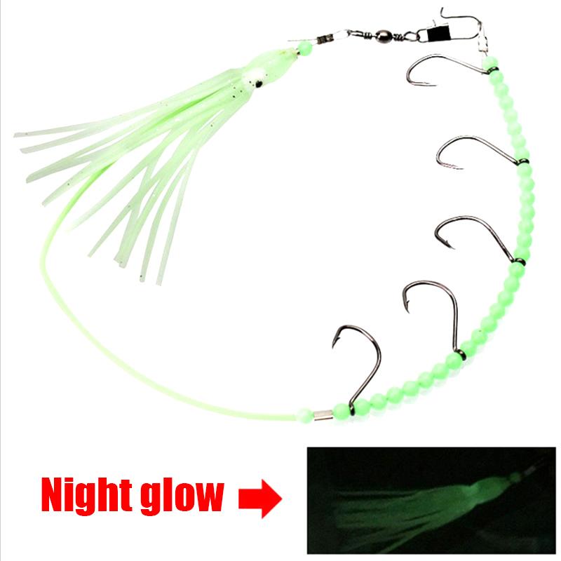 Крючки-стрингеры для морской рыбалки с наживкой Светящаяся в темноте наживка в виде кальмара с 5 крючками Крючки-стрингеры с проволокой Осьминог