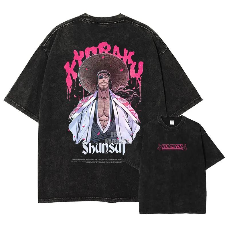 Bandai Аниме B-Bleach Футболка Винтажная Стиранная Унохана Ретсу Футболки Ретро Харадзюку Ренджи Урю Ичиго Топы Футболки Мужские