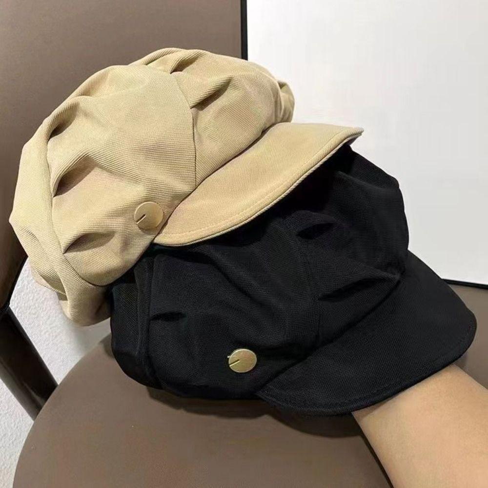 Harajuku Pleated Beret Hat Y2K Pleated Octagonal Cap Retro Cloud Painter Hat Driving