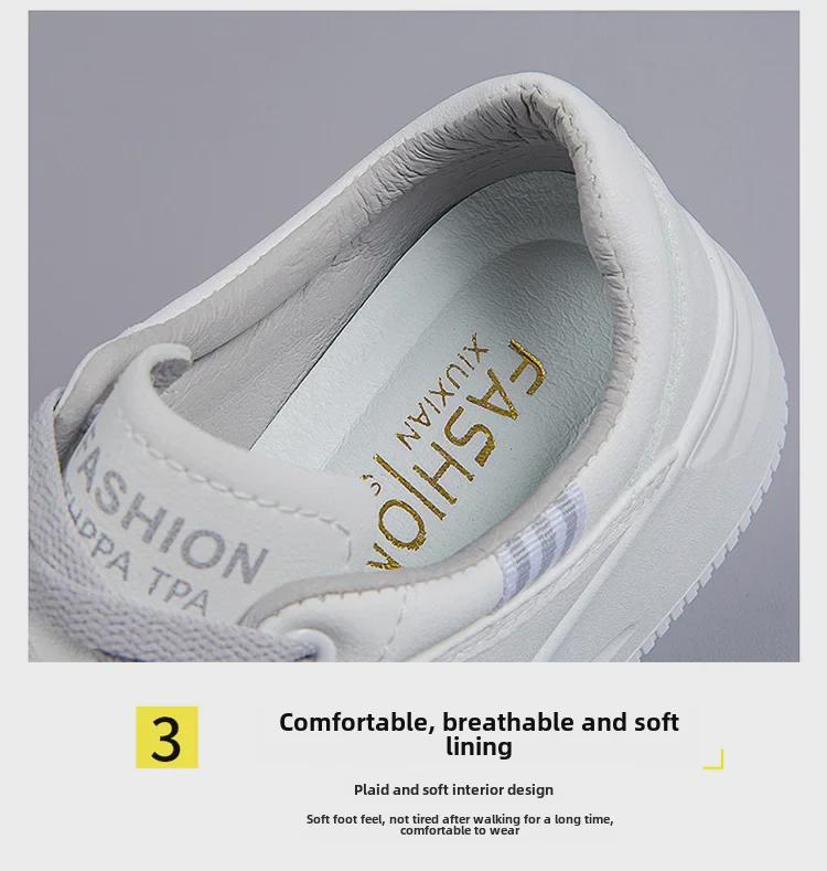 Женские легкие белые кожаные спортивные повседневные туфли 2025 года с дышащей мягкой толстой подошвой для весны и осени