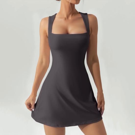Женское мини-платье с квадратным вырезом, без рукавов, с открытой спиной, высокая эластичность, однотонное облегающее платье длиной выше колена с высокой талией
