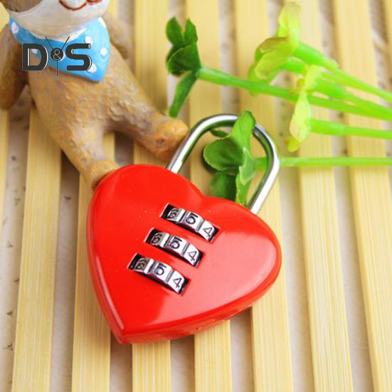 Stainless Heart Lock 3 Numbers Chic Suitcase Box Padlock
