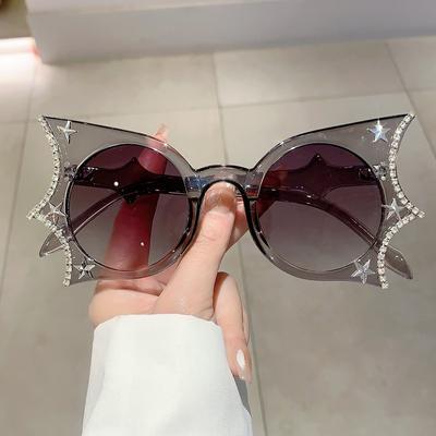 Неполяризованные солнцезащитные очки в стиле стимпанк Diamond Star Bat для женщин и мужчин, модные солнцезащитные очки для вечеринки на Хэллоуин, винтажные роскошные большие очки