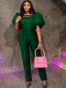 Puff Sleeve Jumpsuits for Women Dark Green Empire Slim Fit Sexy Bodycon Wide Leg Evening Cocktail Event Overalls One Piece Outfits