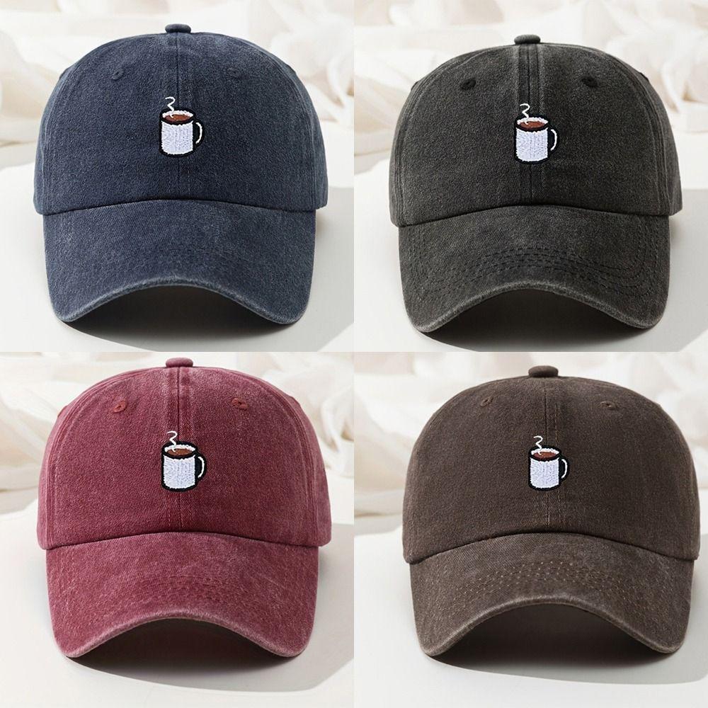 Embroidered Coffee Cup Baseball Cap Hip Hop Sun Hat Retro Distressed Baseball Cap  Unisex