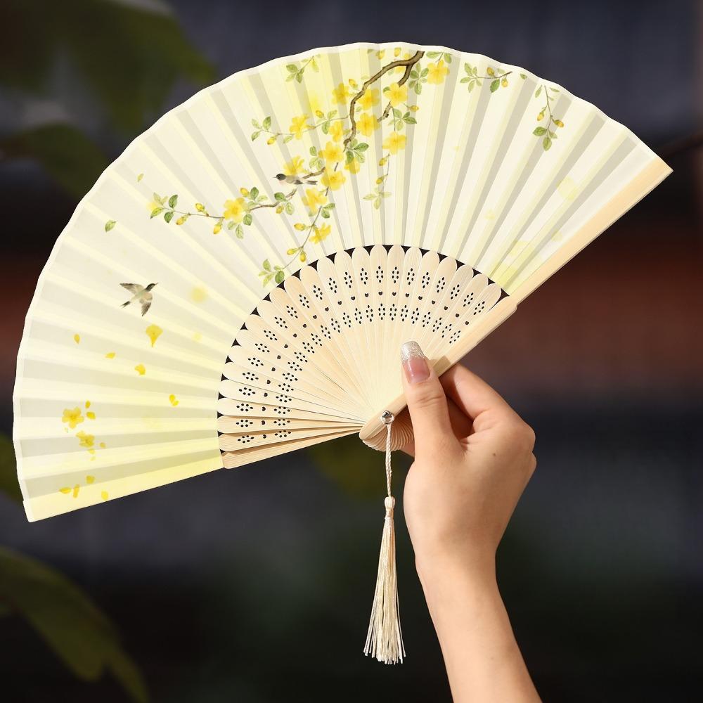 Butterfly Tassel Folding Fan Chinese Style Handheld Fan Ancient Bamboo Fan Hanfu Accessories